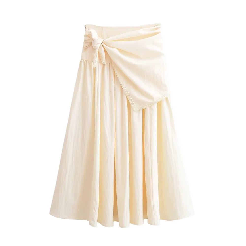 2026 new women's fashion spicy girl style high waisted A-line lace scarf decoration mid length skirt