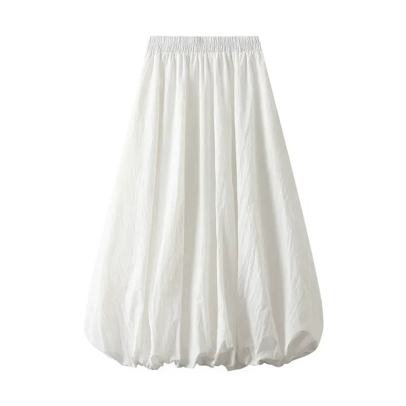 Women's Balloon Long Skirts Street Style Solid High Elastic Waist Flowy Loose Cargo Skirts for Grunge Aesthetic Women Clothes