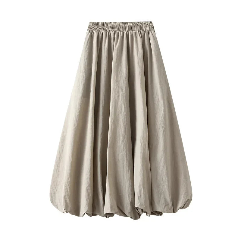Women's Balloon Long Skirts Street Style Solid High Elastic Waist Flowy Loose Cargo Skirts for Grunge Aesthetic Women Clothes