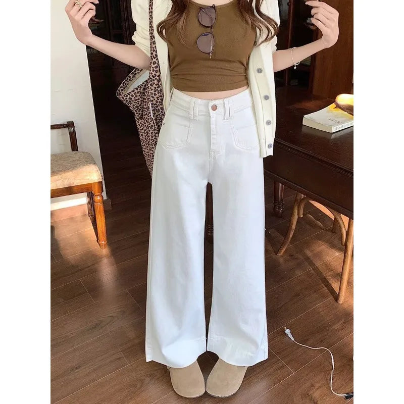 Womens High Waist Wide Leg Jeans Vintage Baggy Denim Pants With Pockets Comfortable Straight Leg Streetwear Fashion Trousers