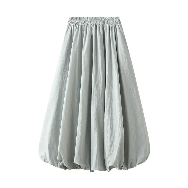 Women's Balloon Long Skirts Street Style Solid High Elastic Waist Flowy Loose Cargo Skirts for Grunge Aesthetic Women Clothes